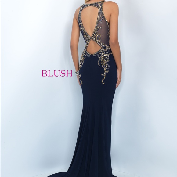 High Slit Beaded Illusion Gown - Picture 2 of 4